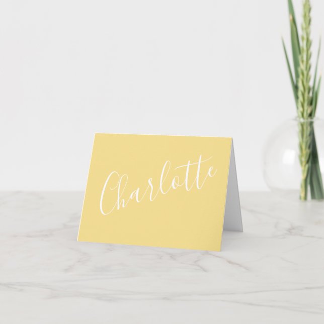 Chic Script Typography Personalised Name Yellow  Note Card (Front)