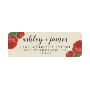 Chic Script Vintage Rose Wedding Return Address