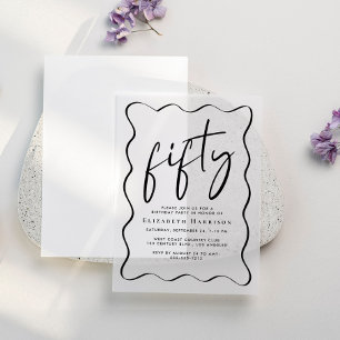 Chic Script Wavy Frame 50th Birthday Party Vellum Invitations