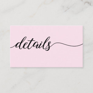 Chic Script Wedding details black and Pink Enclosure Card