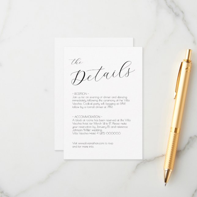 Chic Script Wedding enclosure card (Front/Back In Situ)