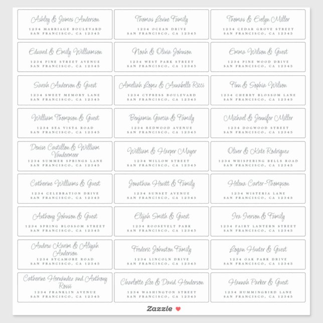 Chic Script Wedding Guest Address Labels (Sheet)