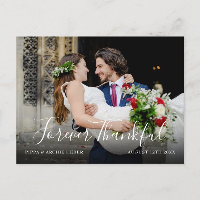 Chic Script Wedding Photo Modern Simple Thank You Announcement Postcard (Front)