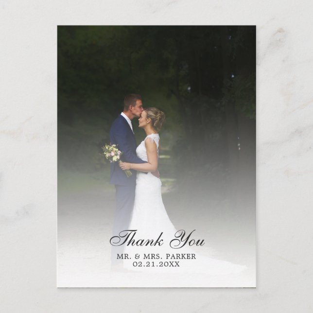 Chic Script Wedding Photo Thank You Announcement Postcard (Front)