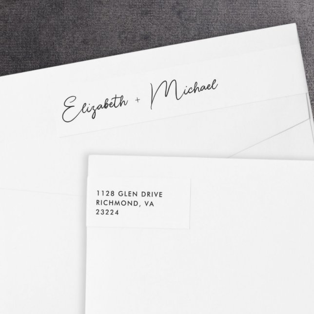 Chic Script Wedding Return Address Wrap Around Label (Creator Uploaded)