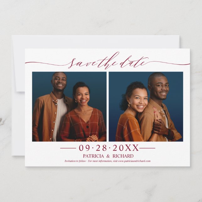 Chic Script Wedding Save The Date 2 Photo Collage Invitation (Front)