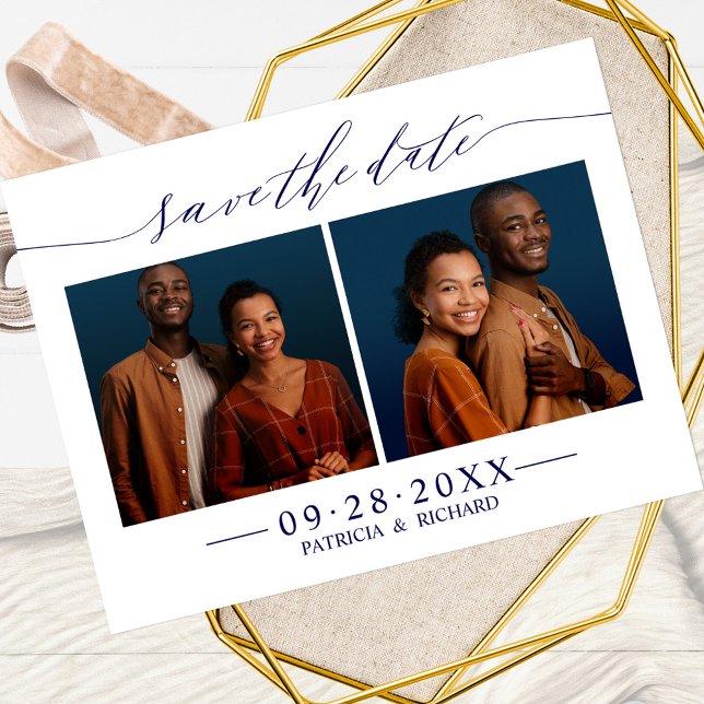 Chic Script Wedding Save The Date 2 Photo Collage Postcard (Creator Uploaded)