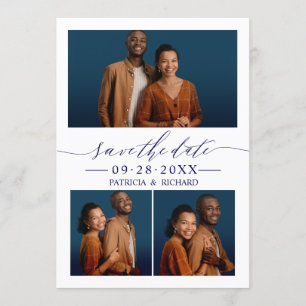 Chic Script Wedding Save The Date 3 Photo Collage Invitation
