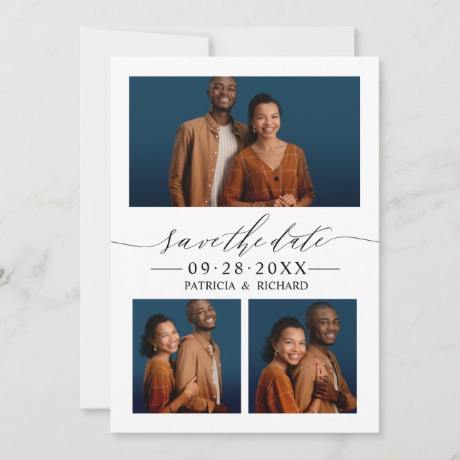 Chic Script Wedding Save The Date 3 Photo Collage Invitation (Front)