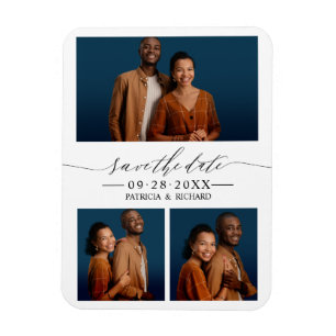 Chic Script Wedding Save The Date 3 Photo Collage Magnet