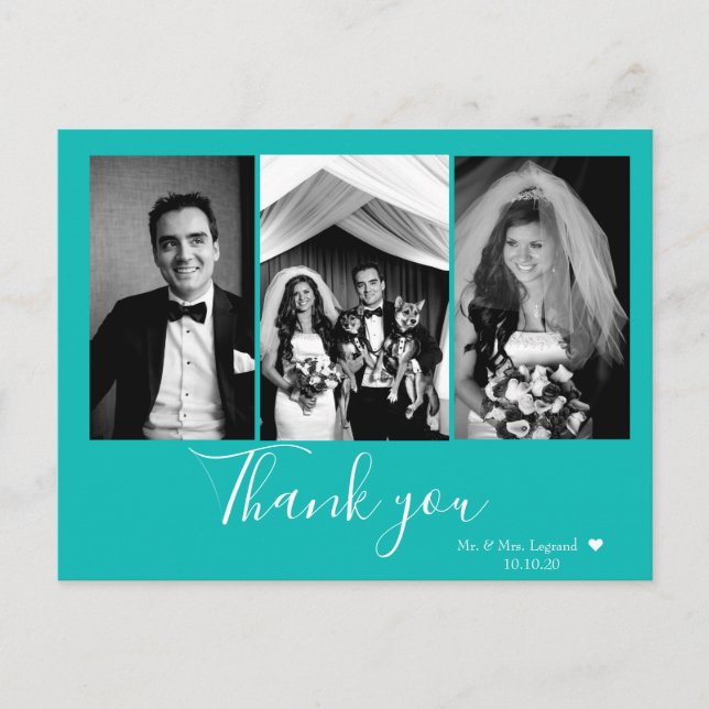 Chic Script Wedding Thank You Blue Postcard (Front)