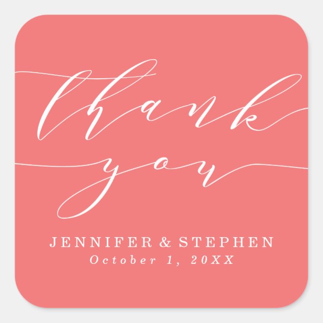 Chic Script | Wedding Thank You Square Sticker (Front)