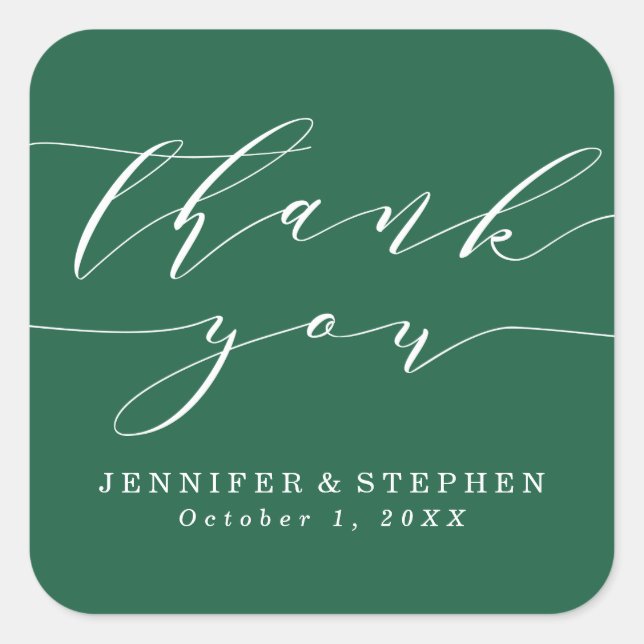 Chic Script | Wedding Thank You Square Sticker (Front)