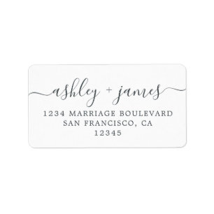 Chic Script White Wedding Return Address Label