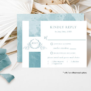 Chic Sea Glass Watercolor Wedding Monogram RSVP
