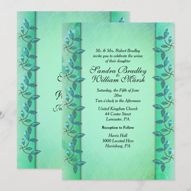 Chic Sea Green Columns  Invitation (Front/Back)