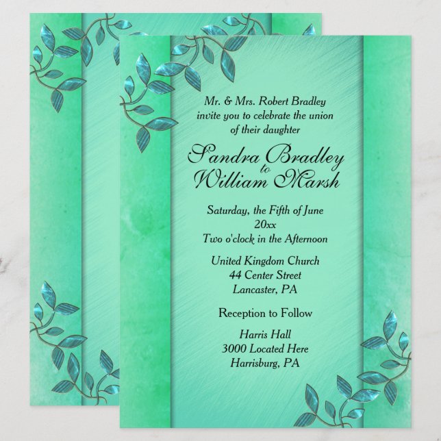 Chic Sea Green Columns  Invitation (Front/Back)