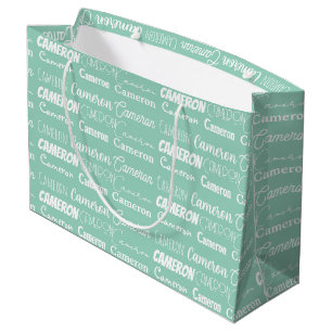 Chic Seafoam Green Custom Name Collage Birthday Large Gift Bag