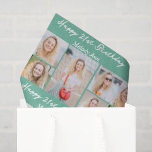Chic Seafoam Green Happy Birthday Photo Collage Tissue Paper