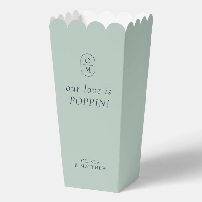 Chic Seafoam Green Monogram Popcorn Favor Box (Front)