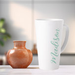Chic Seafoam Green Name Handwritten Script Custom Latte Mug<br><div class="desc">A chic seafoam green personalised monogram latte mug for a girl or guy who loves simple,  handwritten gifts. Beautiful cursive script down the side of your bottle spelling out your name in elegant typography.</div>