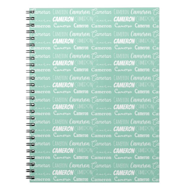 Chic Seafoam Green Personalized Name Collage Notebook (Front)