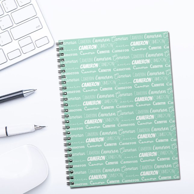 Chic Seafoam Green Personalized Name Collage Notebook (Creator Uploaded)