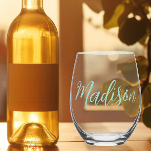 Chic Seafoam Personalised Name Stemless Wine Glass