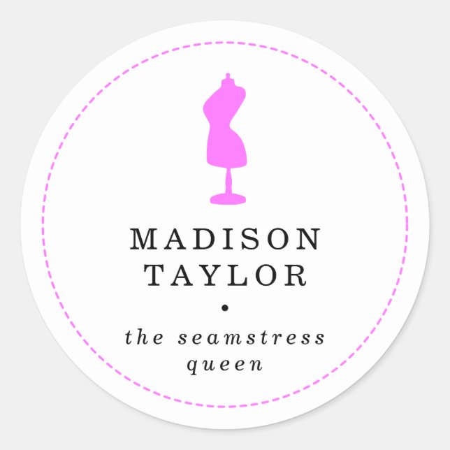 Chic Seamstress Tailor | Pink Mannequin White Classic Round Sticker (Front)