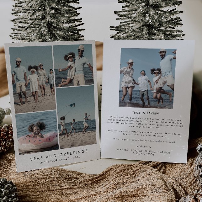 Chic Seas and Greetings Year In Review 5 Photo Holiday Card (Creator Uploaded)