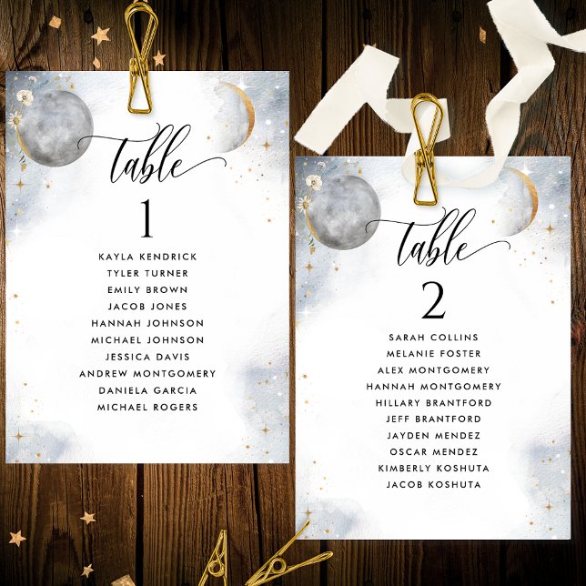 Chic Seating Plan Celestial Cards with Guest Names (Creator Uploaded)