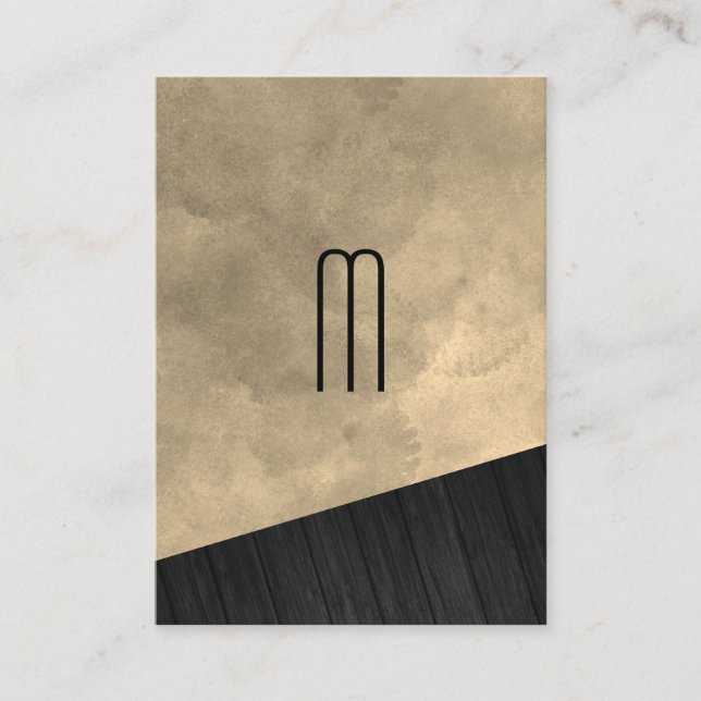 Chic Sepia Watercolor Wood Monogram Business Card (Front)