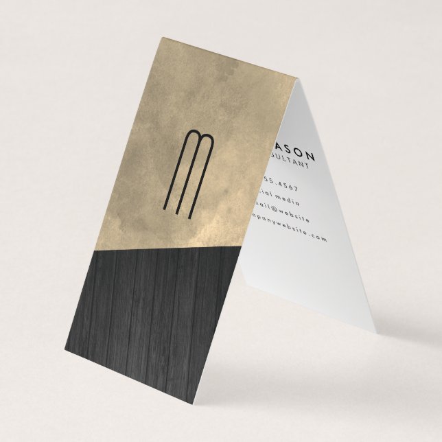 Chic Sepia Watercolor Wood Monogram Business Card (Front)