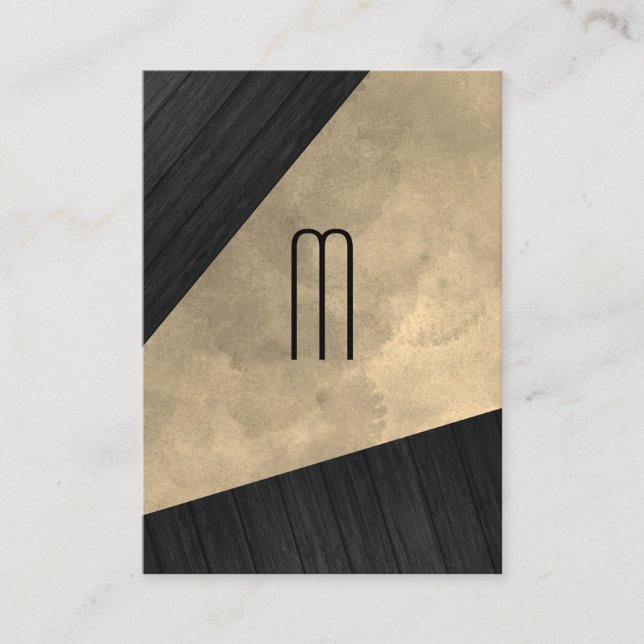 Chic Sepia Watercolor Wood Monogram Business Card (Front)