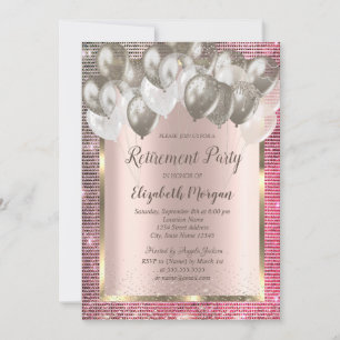Chic Sequins Balloons Rose Gold Retirement Invitation