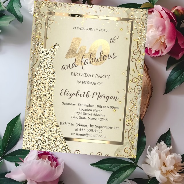 Chic Sequins Dress Gold 40th Birthday Invitation (Creator Uploaded)