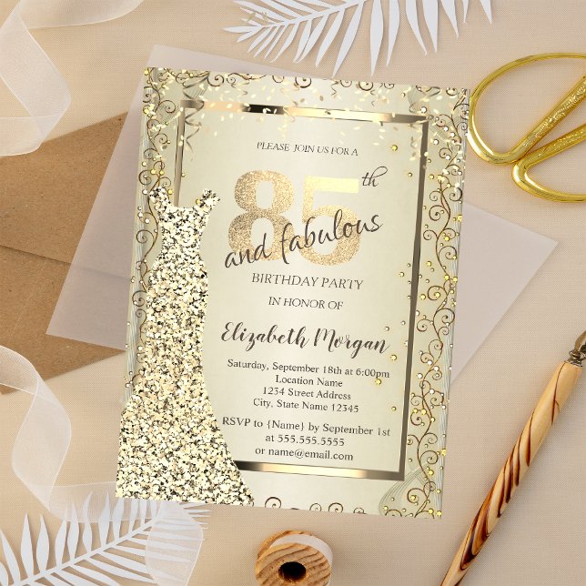 Chic Sequins Dress Gold 85th Birthday Invitation (Creator Uploaded)