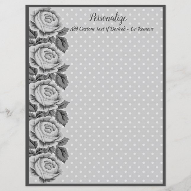 Chic & Shabby Grey & White Polka Dots Roses Border (Front)
