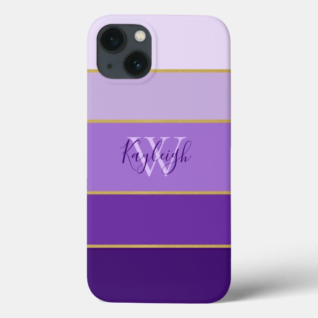 Chic Shades of Purple Stripes with Name  Case-Mate iPhone Case (Back)