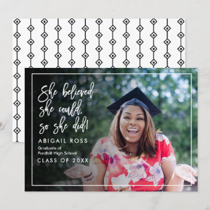 Chic She believed Script Quote Graduation Invitation