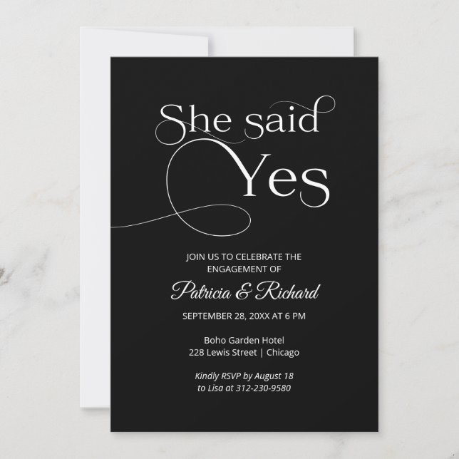 Chic She Said Yes Engagement Party Invitation (Front)