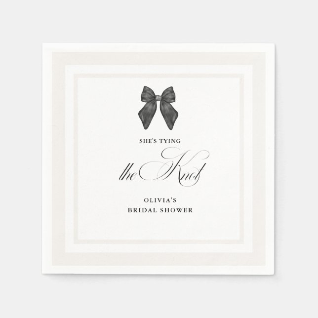 Chic 'She's Tying the Knot Black Bow Bridal Shower Napkin (Front)