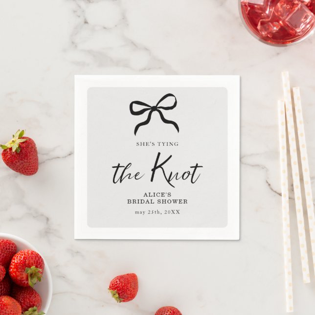Chic She's Tying the Knot Black Bow Bridal Shower Napkin (Insitu)