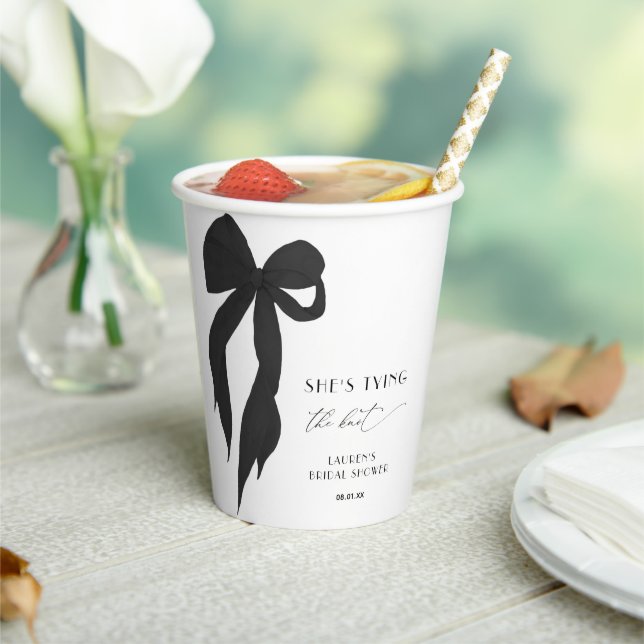 Chic Shes Tying The Knot Black Bow Bridal Shower Paper Cups (Insitu)