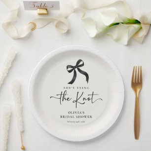 Chic She's Tying the Knot Black Bow Bridal Shower Paper Plate