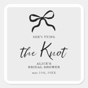 Chic She's Tying the Knot Black Bow Bridal Shower Square Sticker