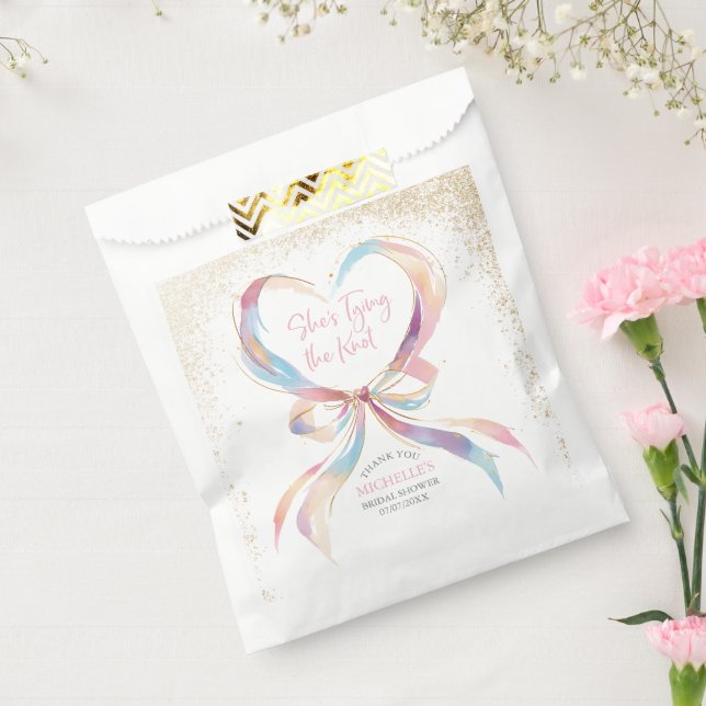 Chic She's Tying The Knot Pink Bow Bridal Shower  Favour Bags (Sealed)
