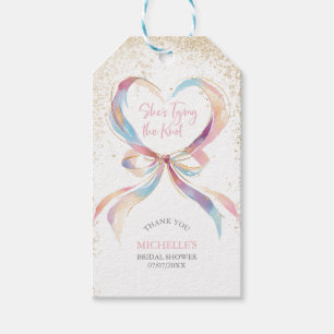 Chic She's Tying The Knot Pink Bow Bridal Shower  Gift Tags