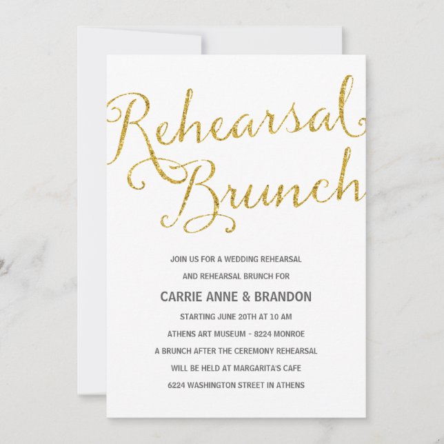 Chic Shimmer | Faux Gold Foil Rehearsal Brunch Invitation (Front)