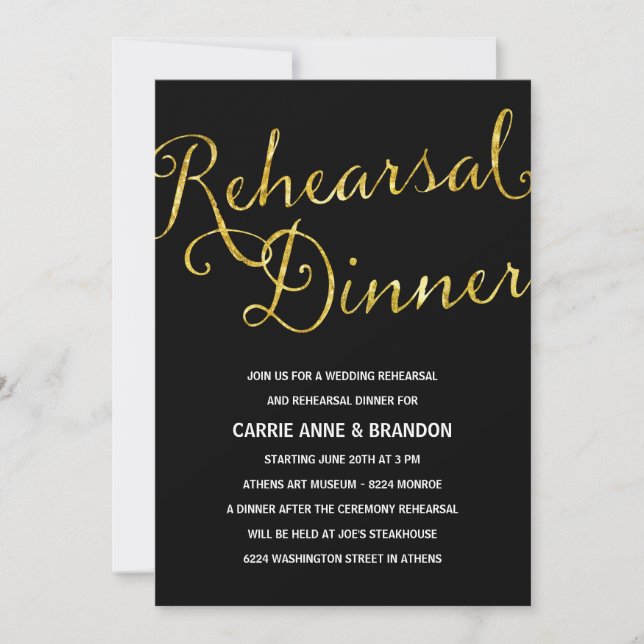 Chic Shimmer | Faux Gold Foil Rehearsal Dinner Invitation (Front)